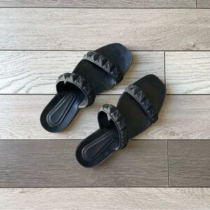 Stuart Weitzman Black Slide Sandals with Studded Straps